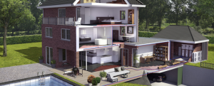 Warmtepomp in huis doorsnede